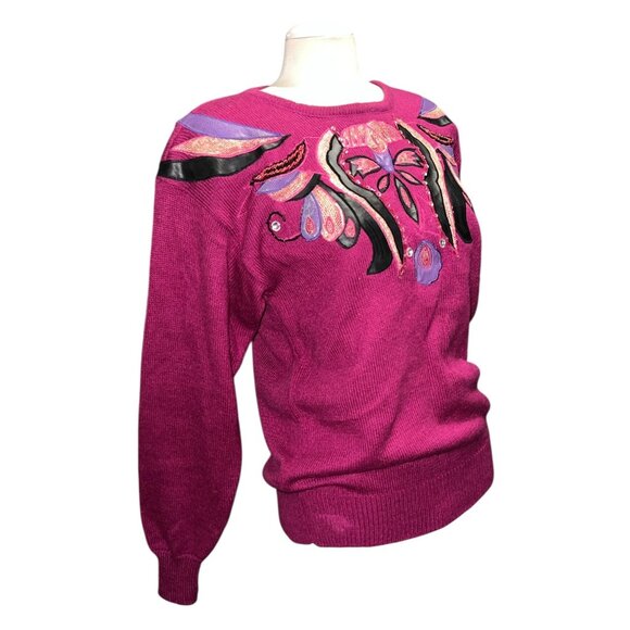 Vintage 80's Sweater by Regency Collection for Joyce Sz Large Womens Purple Embe - Picture 4 of 15